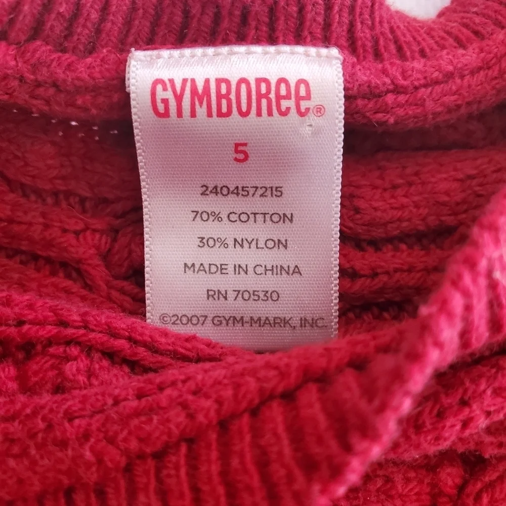 K1127 * Gymboree Rhinestone Button Cable Knit Sweater Red Burgundy Size 5